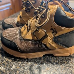 U.S. Polo Assn. Brown and Black Kids Lace-Up Sneakers with Buckle